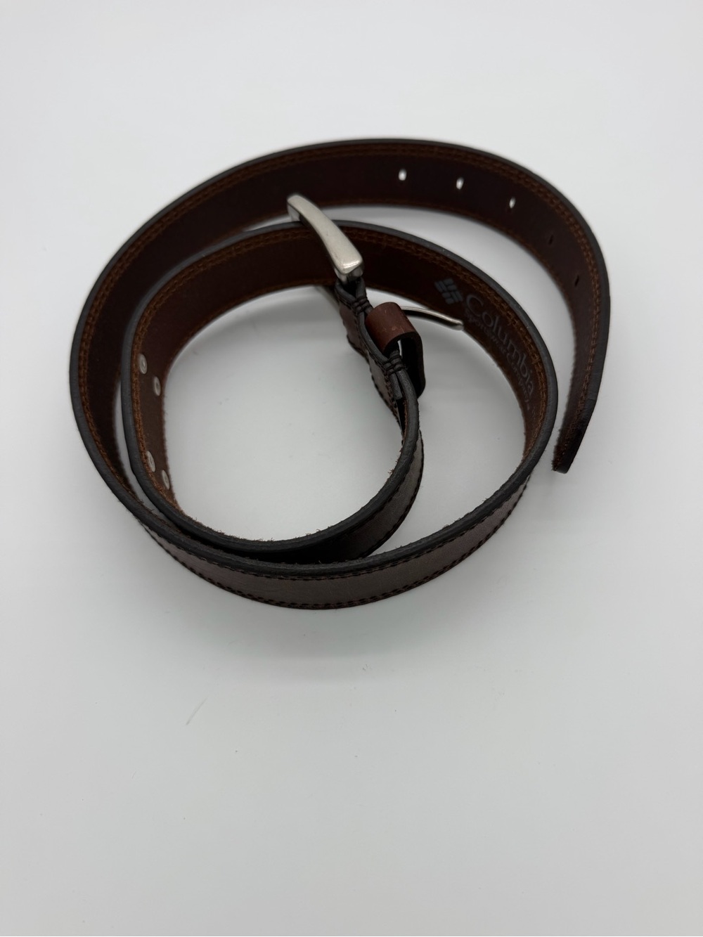 Columbia Dark Brown Leather Belt with Silver Buckle